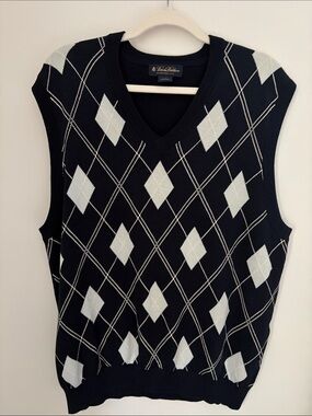 Brooks Brothers Navy Sweater Vest with White Argyle Detail
